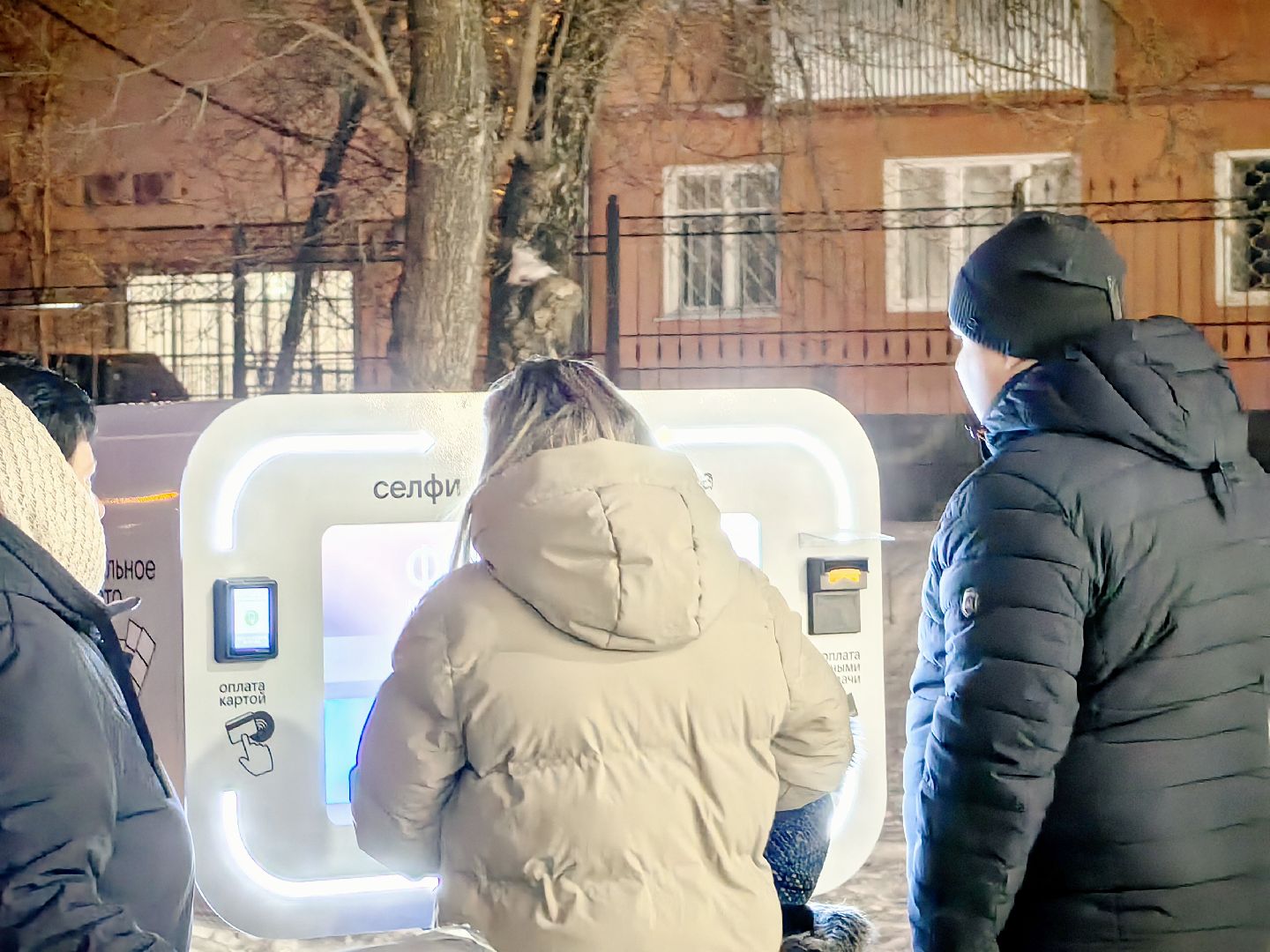 фотобудка, автомат, снимок, парк, елка,