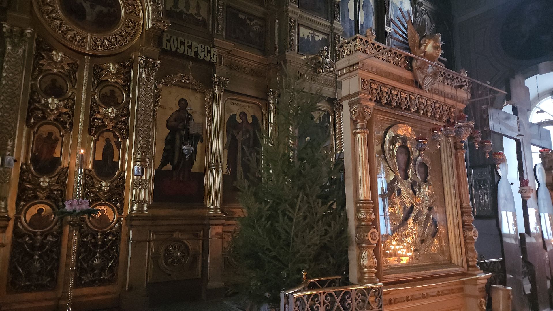 церковь, храм, рождество, рождество христово, рождественская служба, рождественские богослужения, ель, ели, икона, иконы,