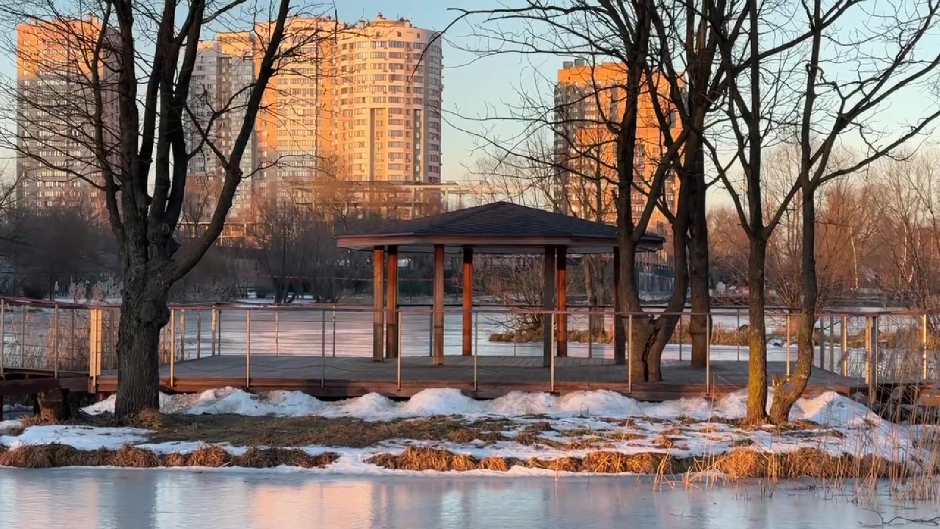 реутов, вертикалки, погода, парк, пруд, зима, весна зимой,