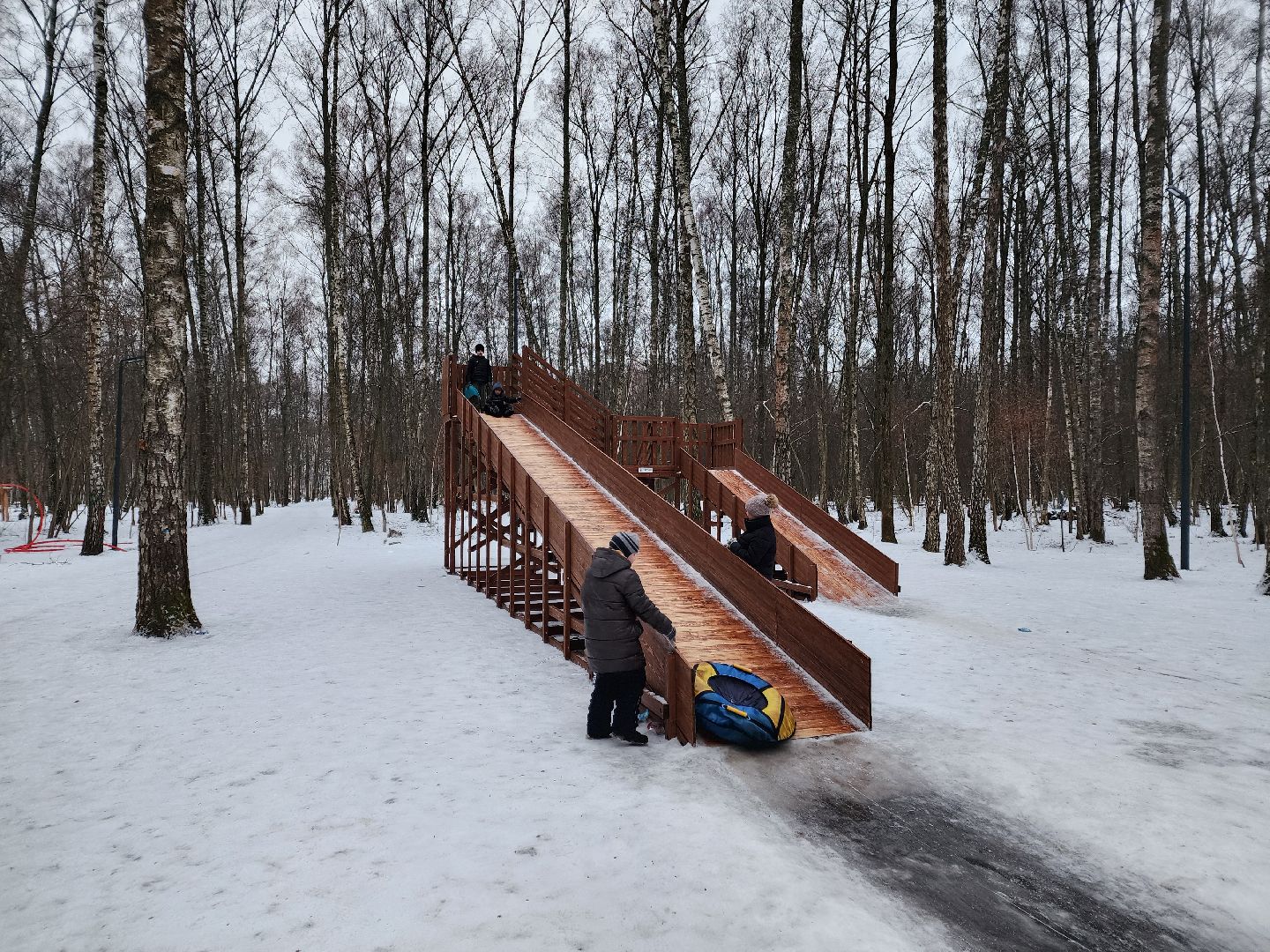 Чехов, микрорайон губернский, лесопарк, парковая зона отдыха, строительство, благоустройство, тюбинговые горки, программа Парки в лесу, губернатор московской области, вертикалки,