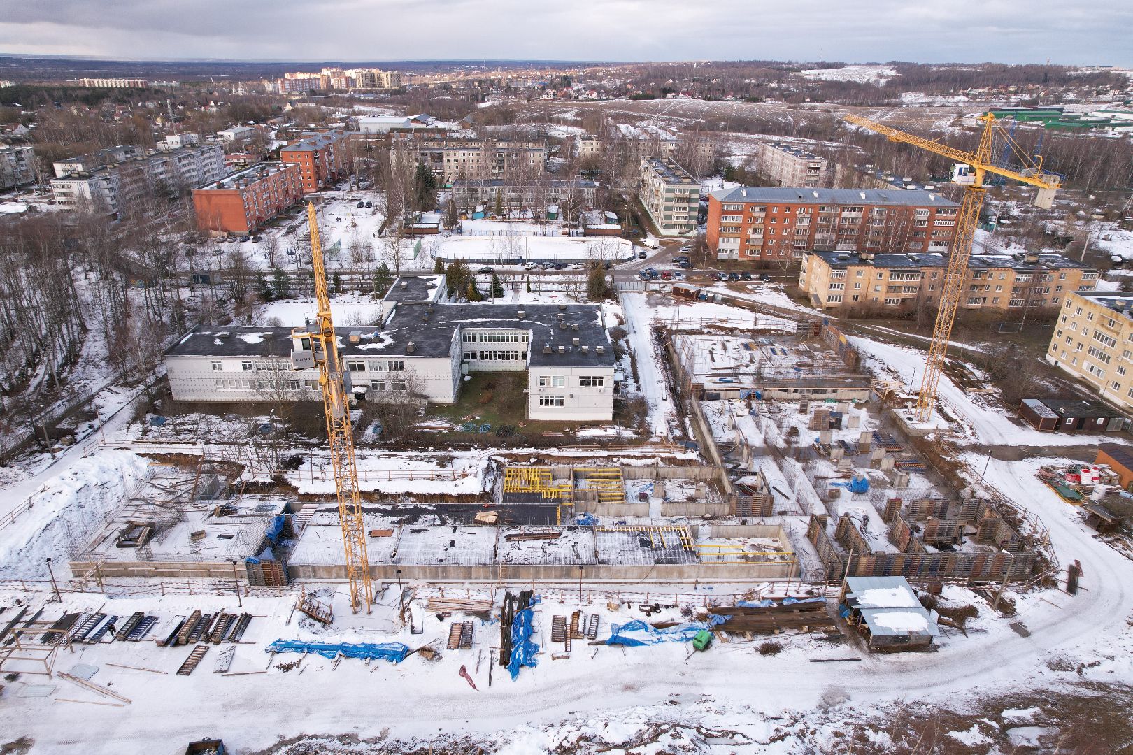видео с коптера, школа, дмитров,