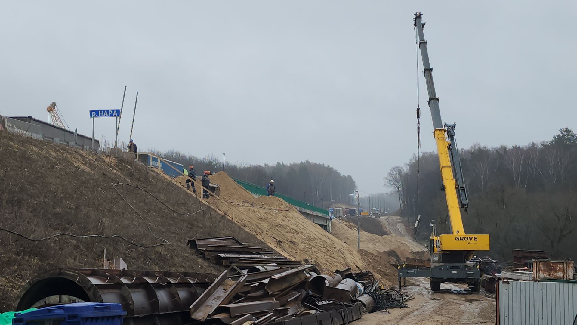 серпухов, федеральная трасса А108, мост через реку Нара, строительство моста, дороги, вертикалка,