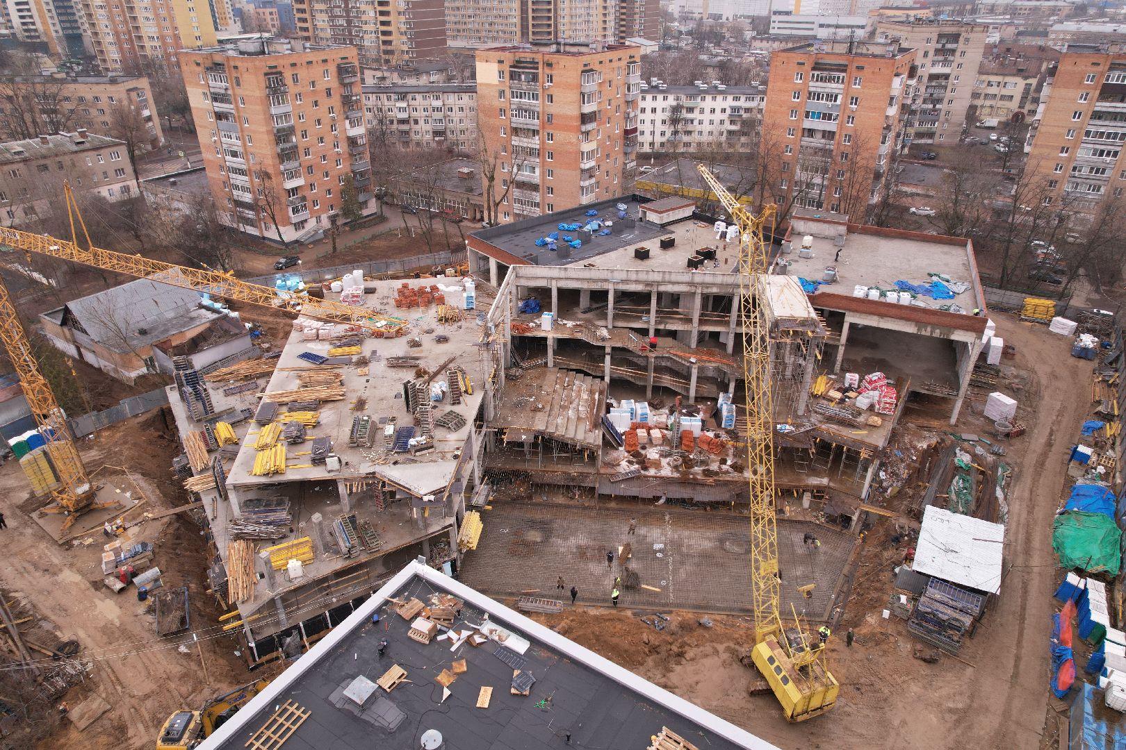 видео с коптера, королёв, школа,