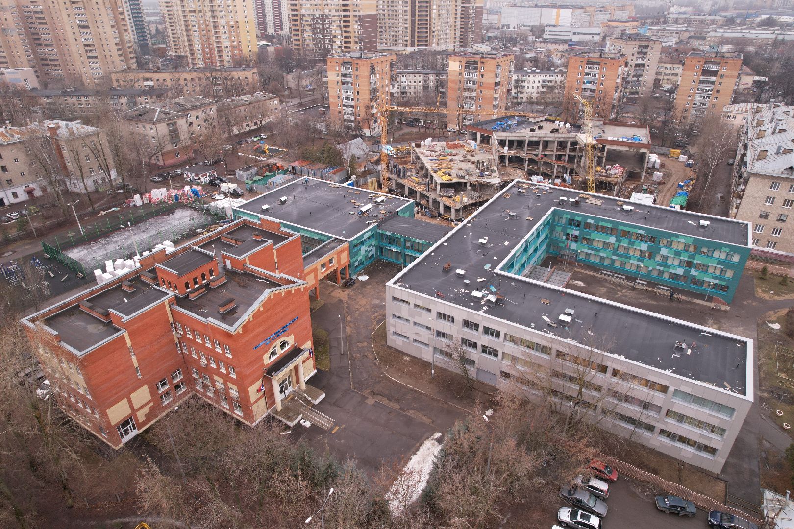 видео с коптера, королёв, школа,