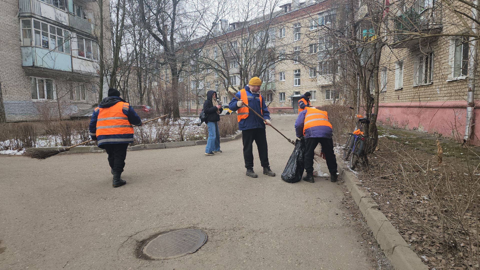 вертикалки, пушкино, уборка двора, коммунальное предприятие, урны для мусора,