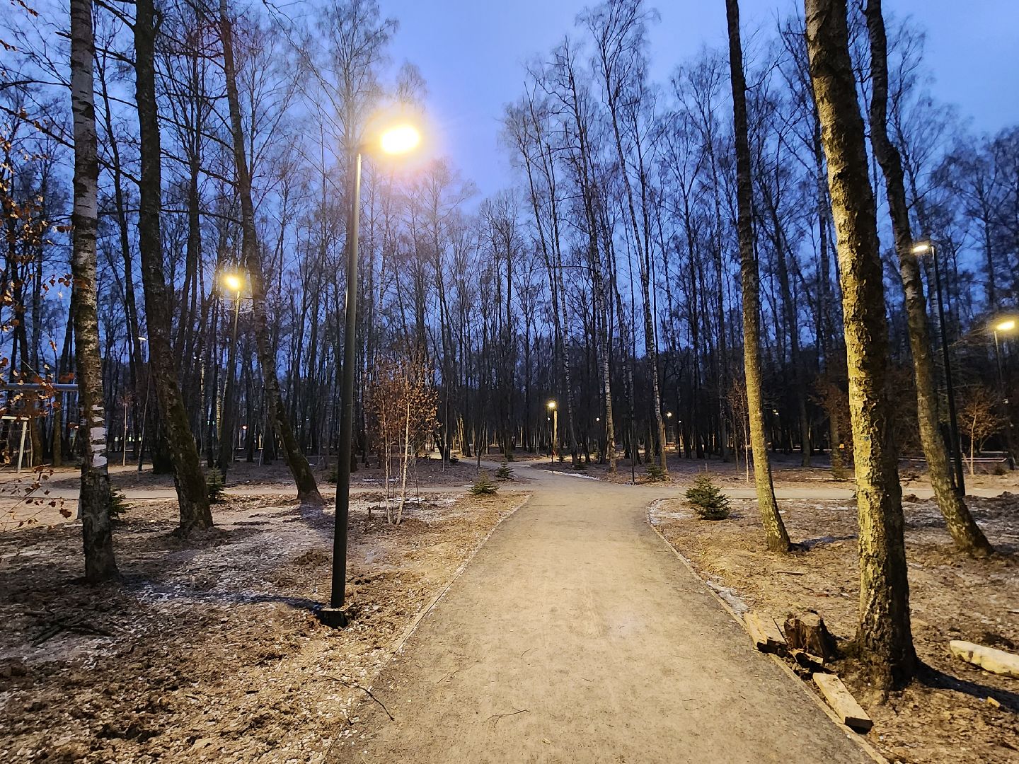 Чехов, микрорайон Губернский, лесопарк, строительство, благоустройство, наружное освещение, уличное освещение, фонари,