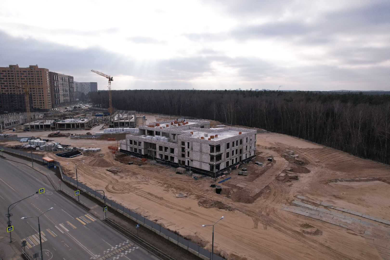 видео с коптера, люберцы, детский сад, строительство,