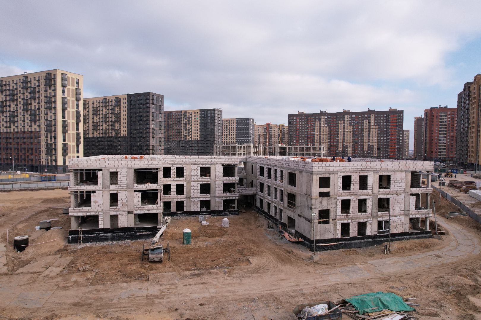 видео с коптера, люберцы, детский сад, строительство,