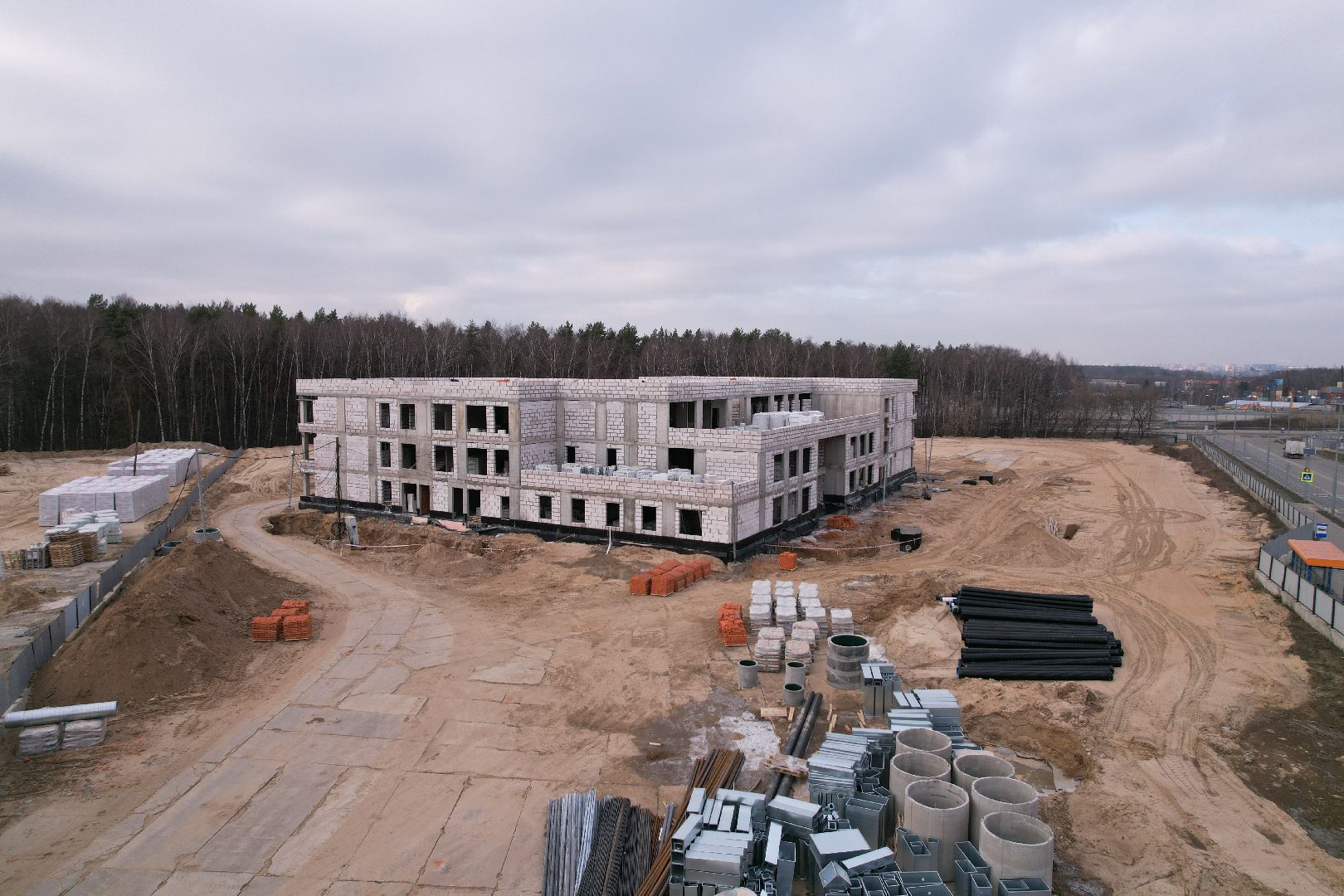 видео с коптера, люберцы, детский сад, строительство,