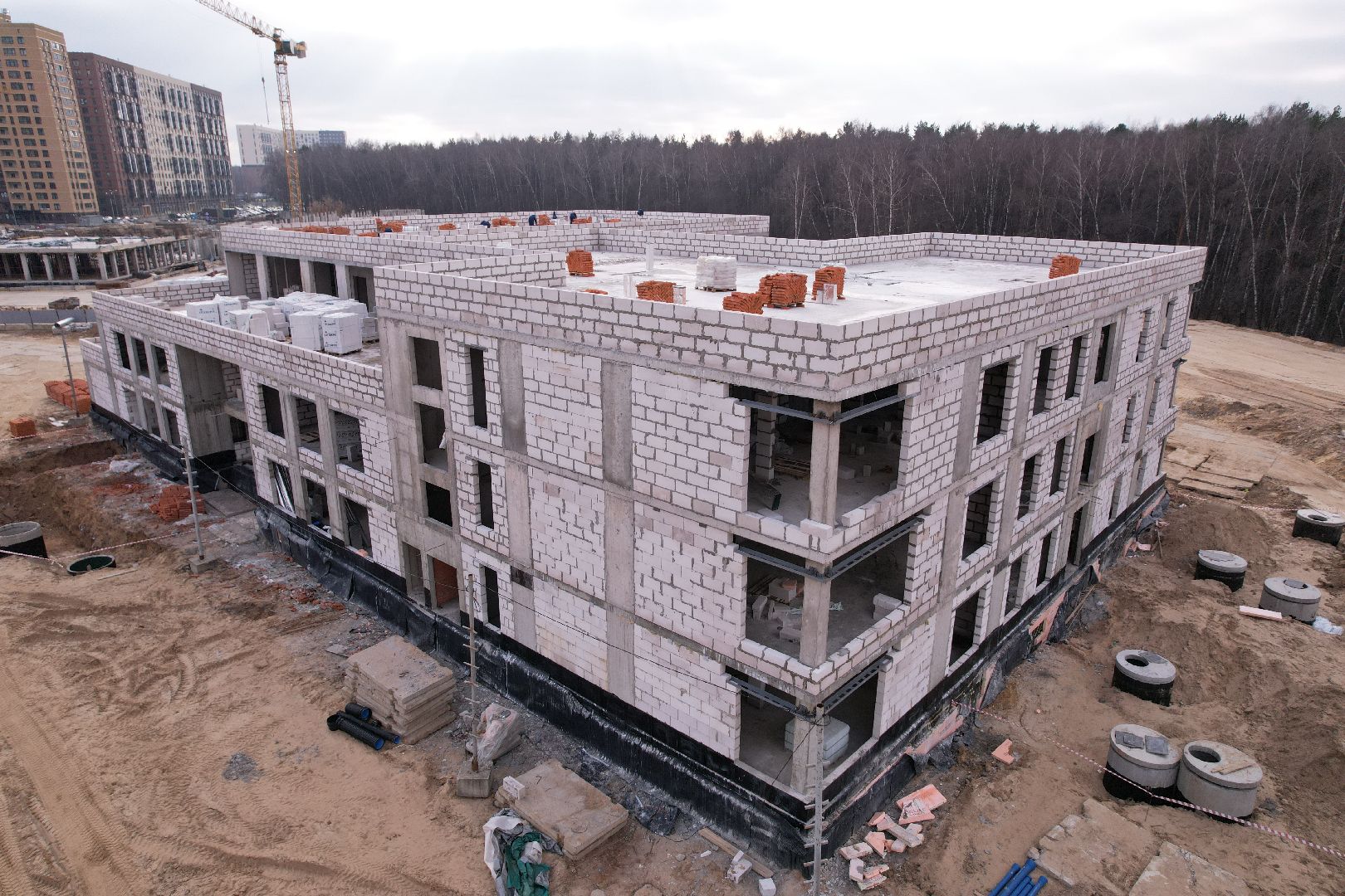 видео с коптера, люберцы, детский сад, строительство,