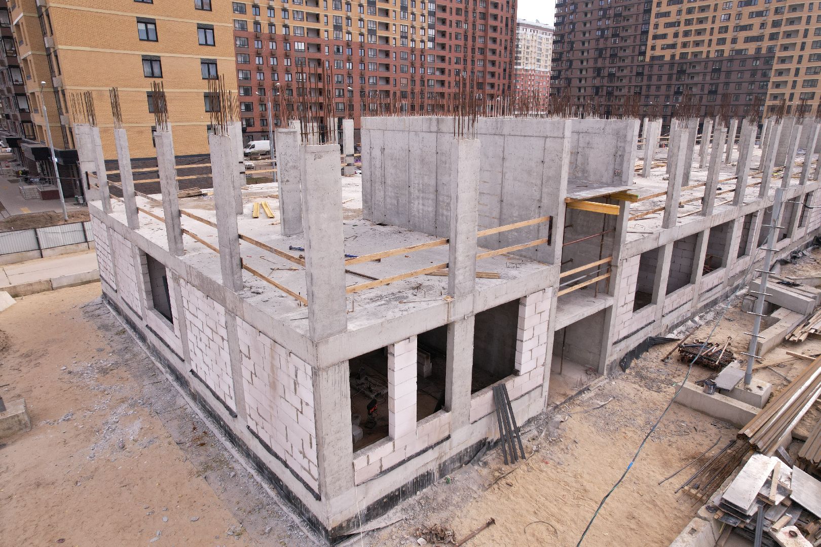 видео с коптера, школа, люберцы, строительство,