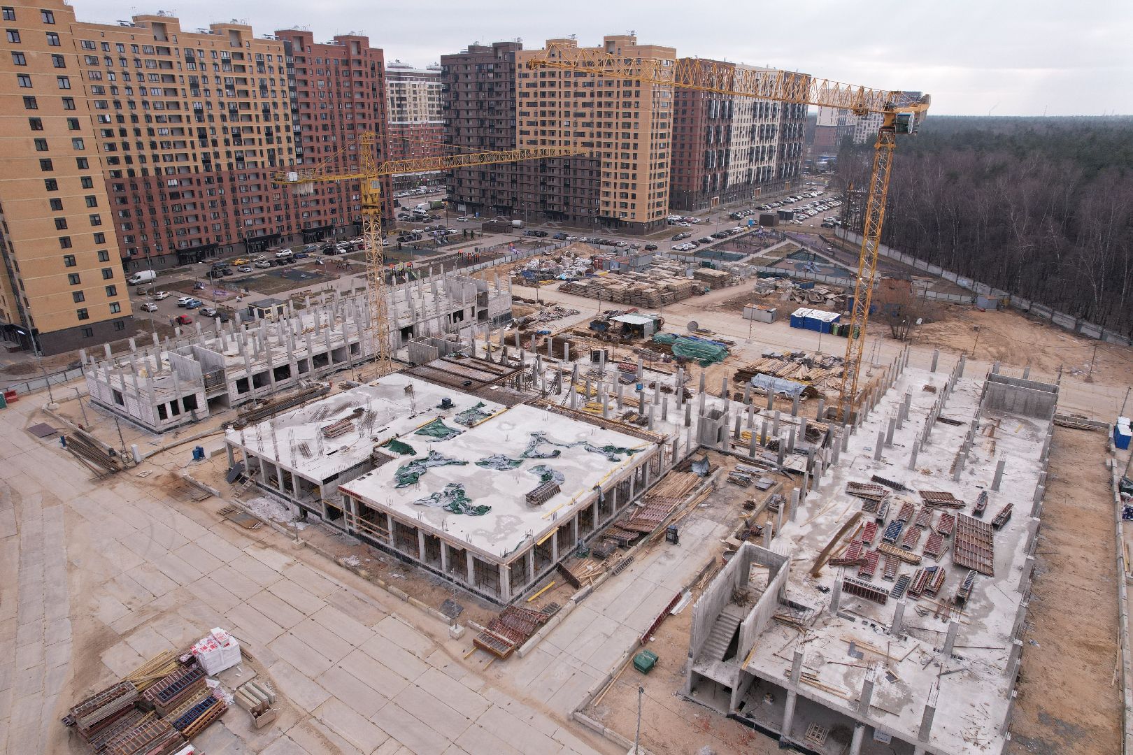 видео с коптера, школа, люберцы, строительство,