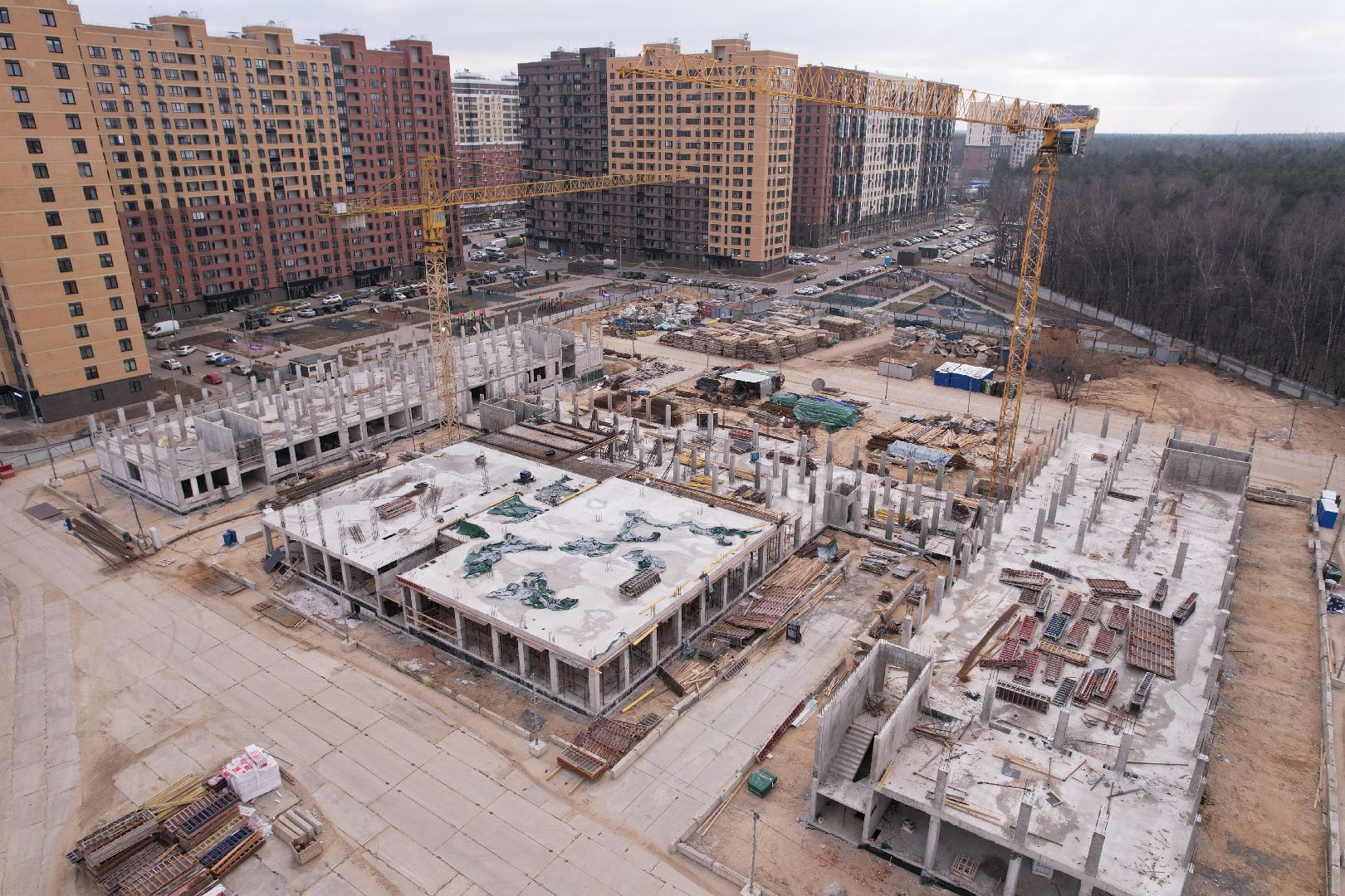 видео с коптера, школа, люберцы, строительство,