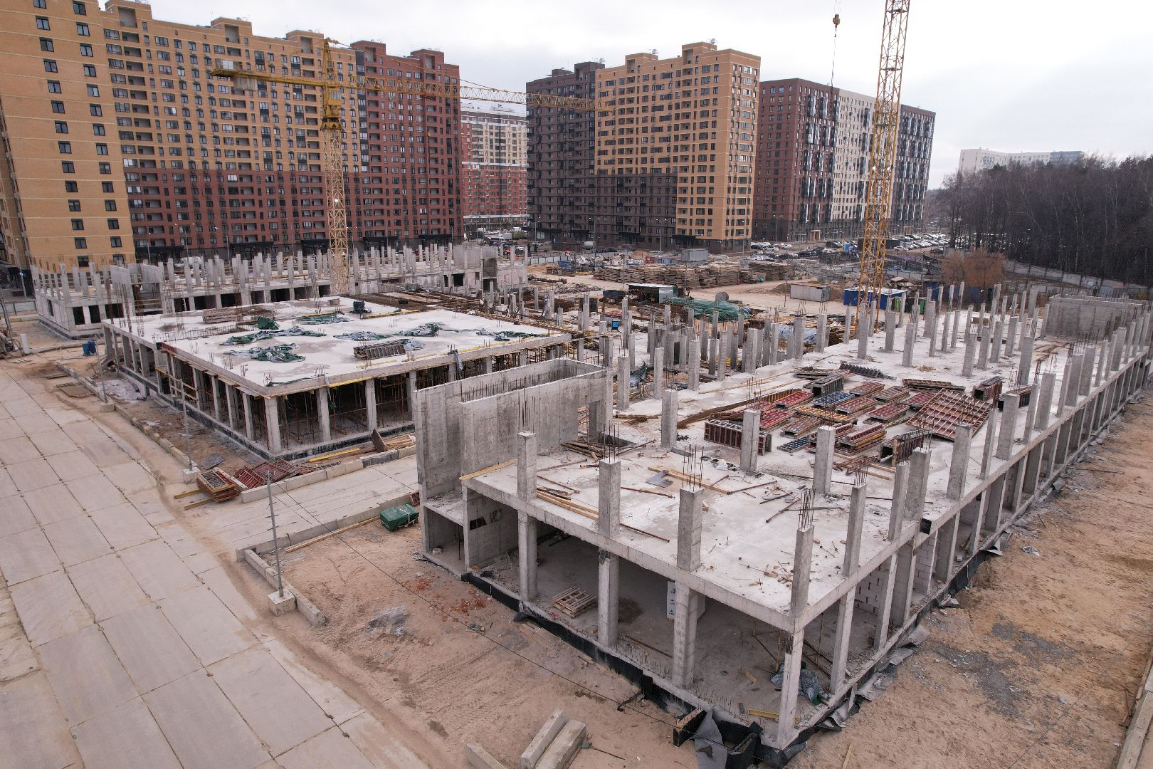 видео с коптера, школа, люберцы, строительство,