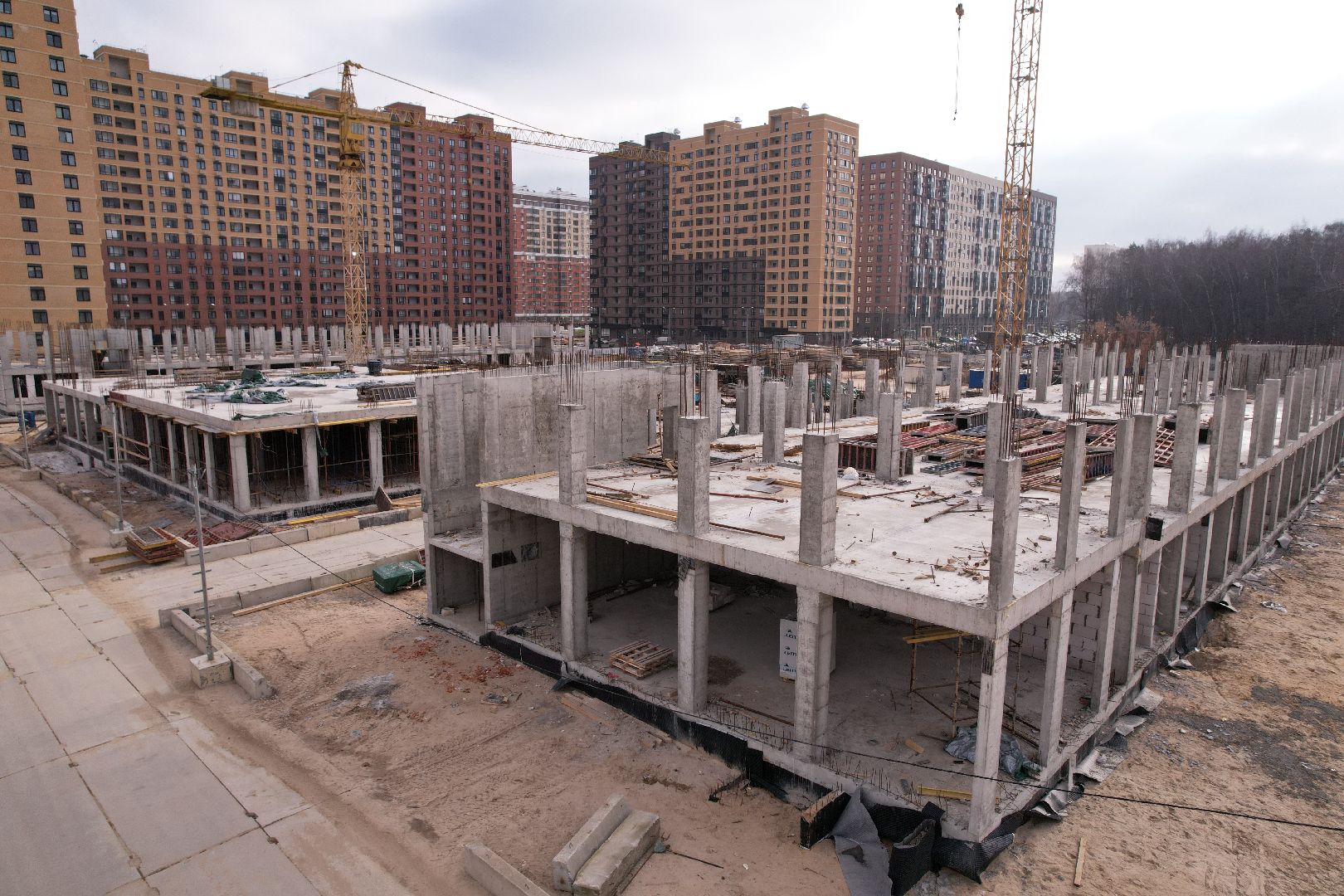 видео с коптера, школа, люберцы, строительство,