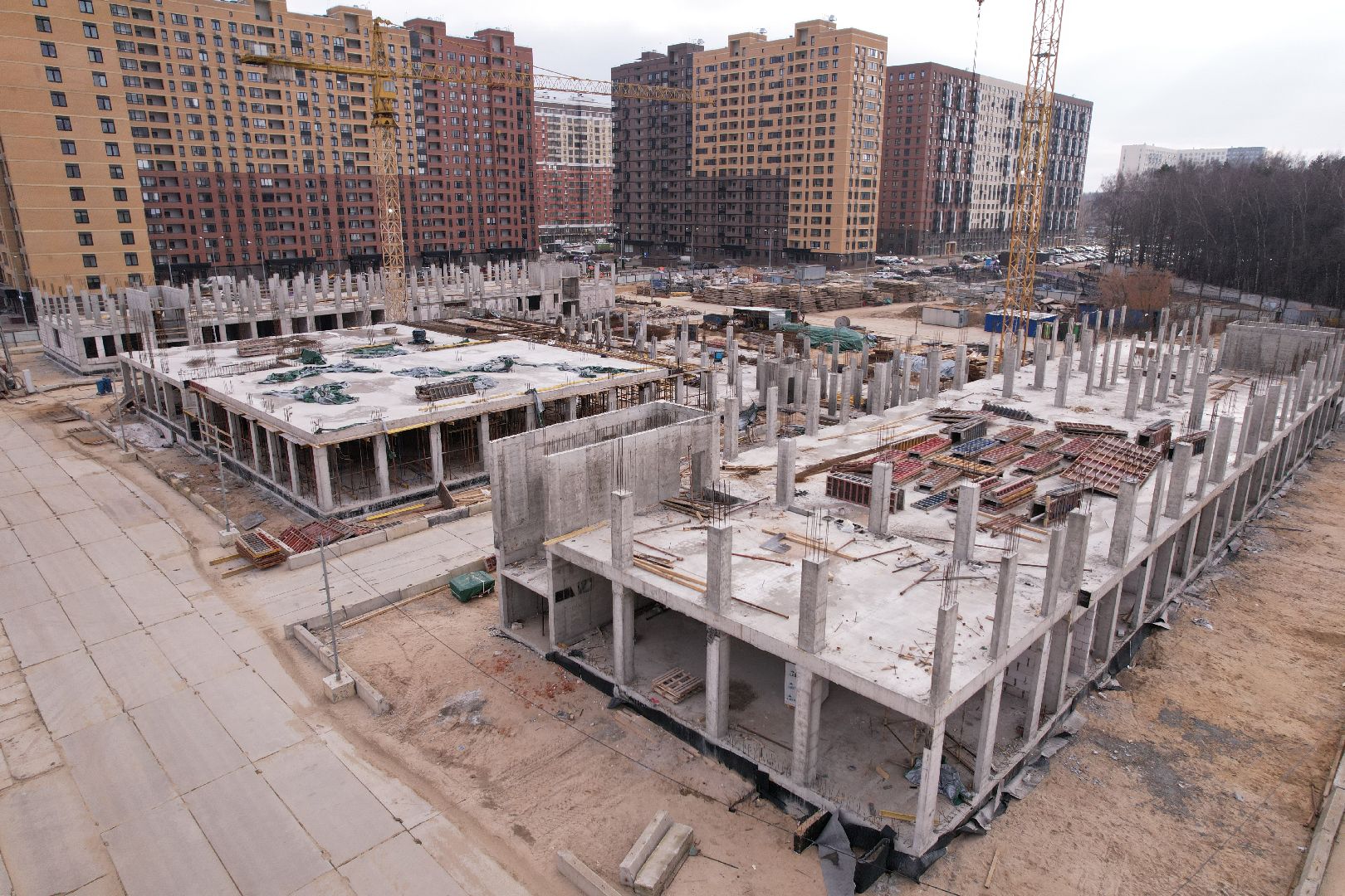 видео с коптера, школа, люберцы, строительство,