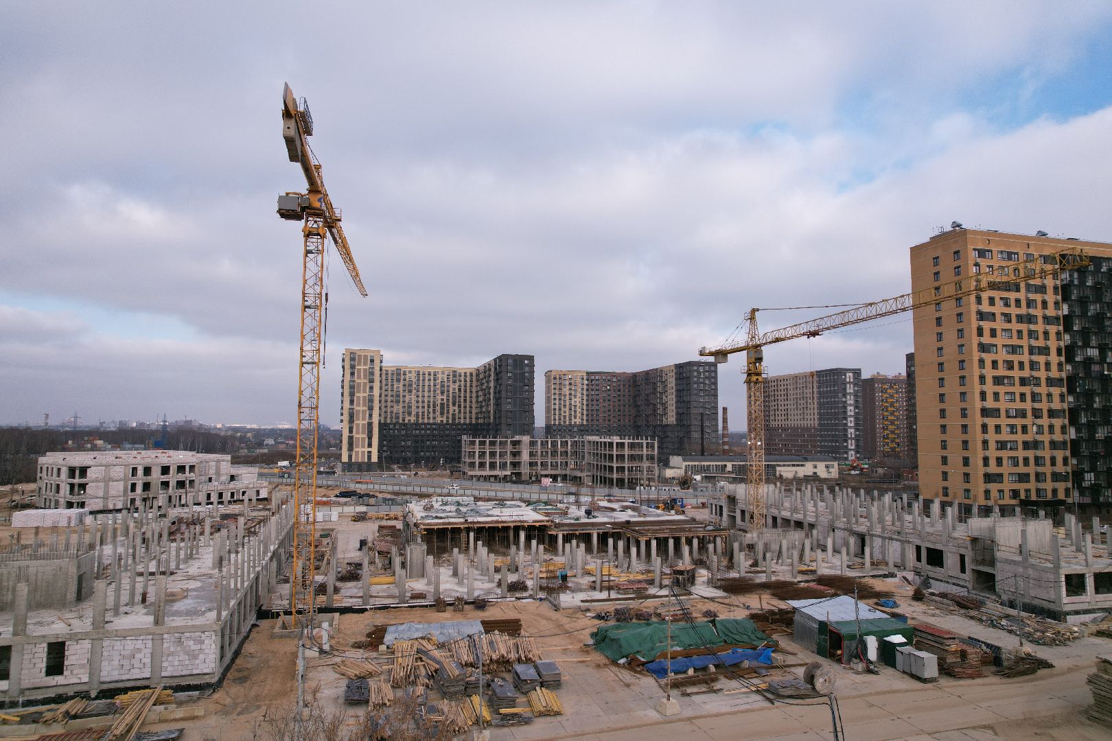 видео с коптера, школа, люберцы, строительство,