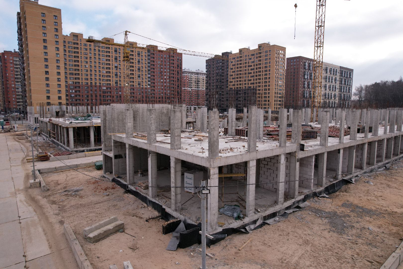 видео с коптера, школа, люберцы, строительство,