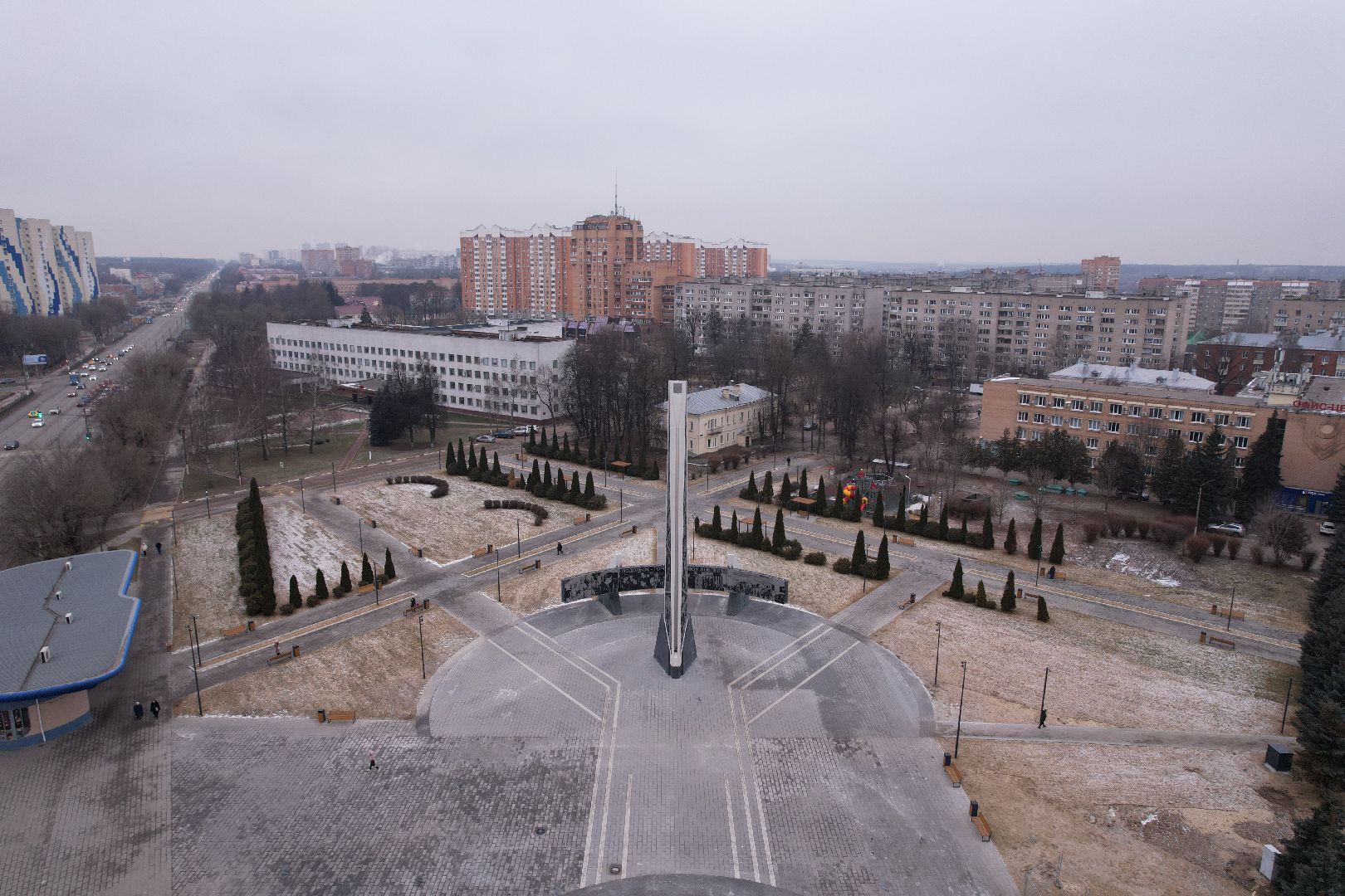 видео с коптера, подольск, стела город трудовой доблести,