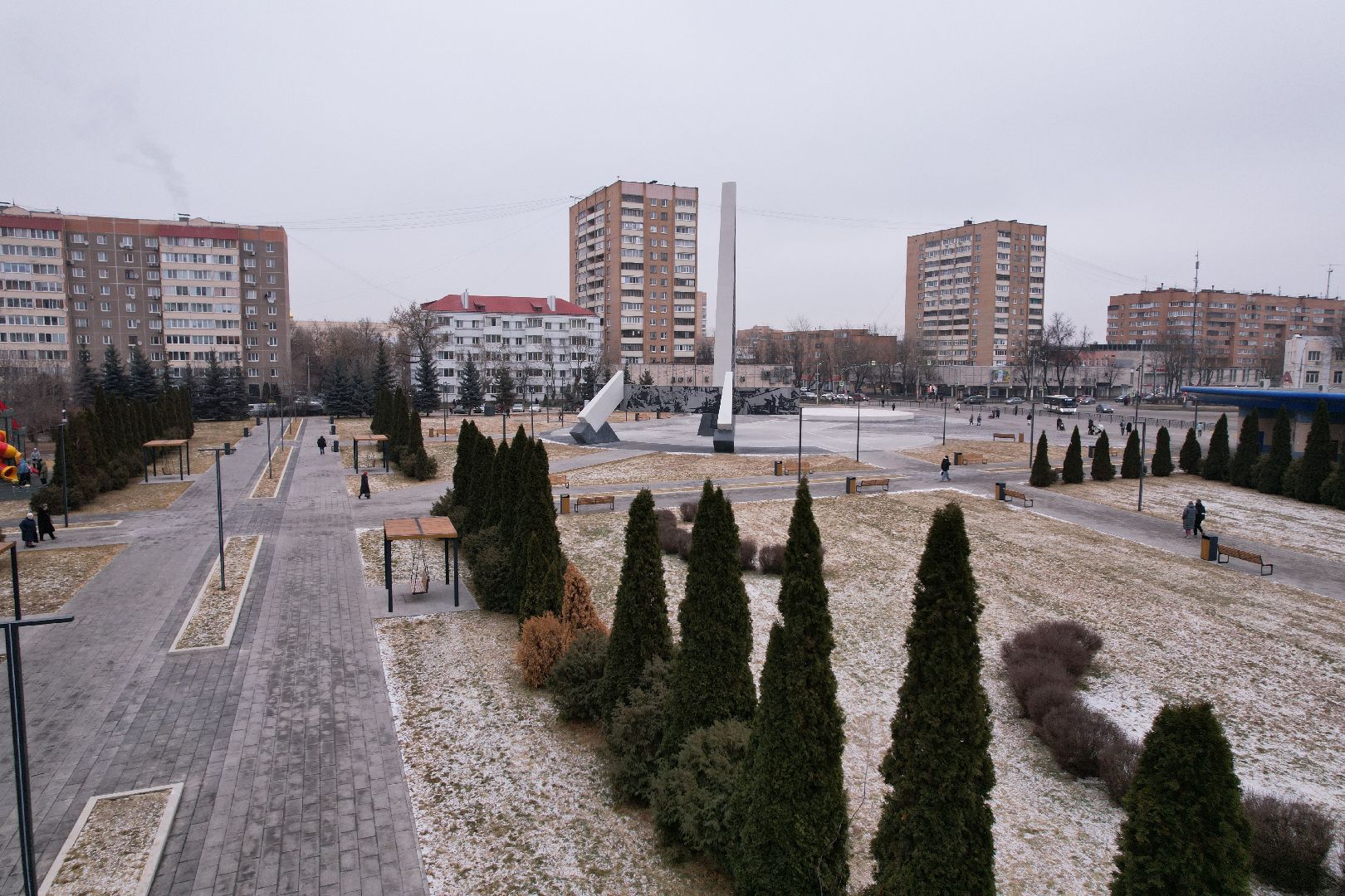 видео с коптера, подольск, стела город трудовой доблести,