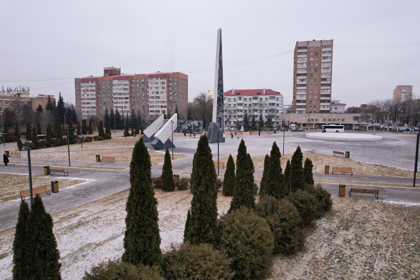 видео с коптера, подольск, стела город трудовой доблести,