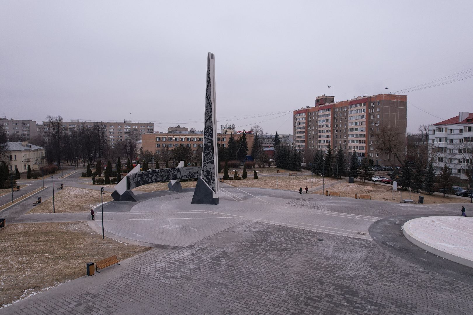 видео с коптера, подольск, стела город трудовой доблести,