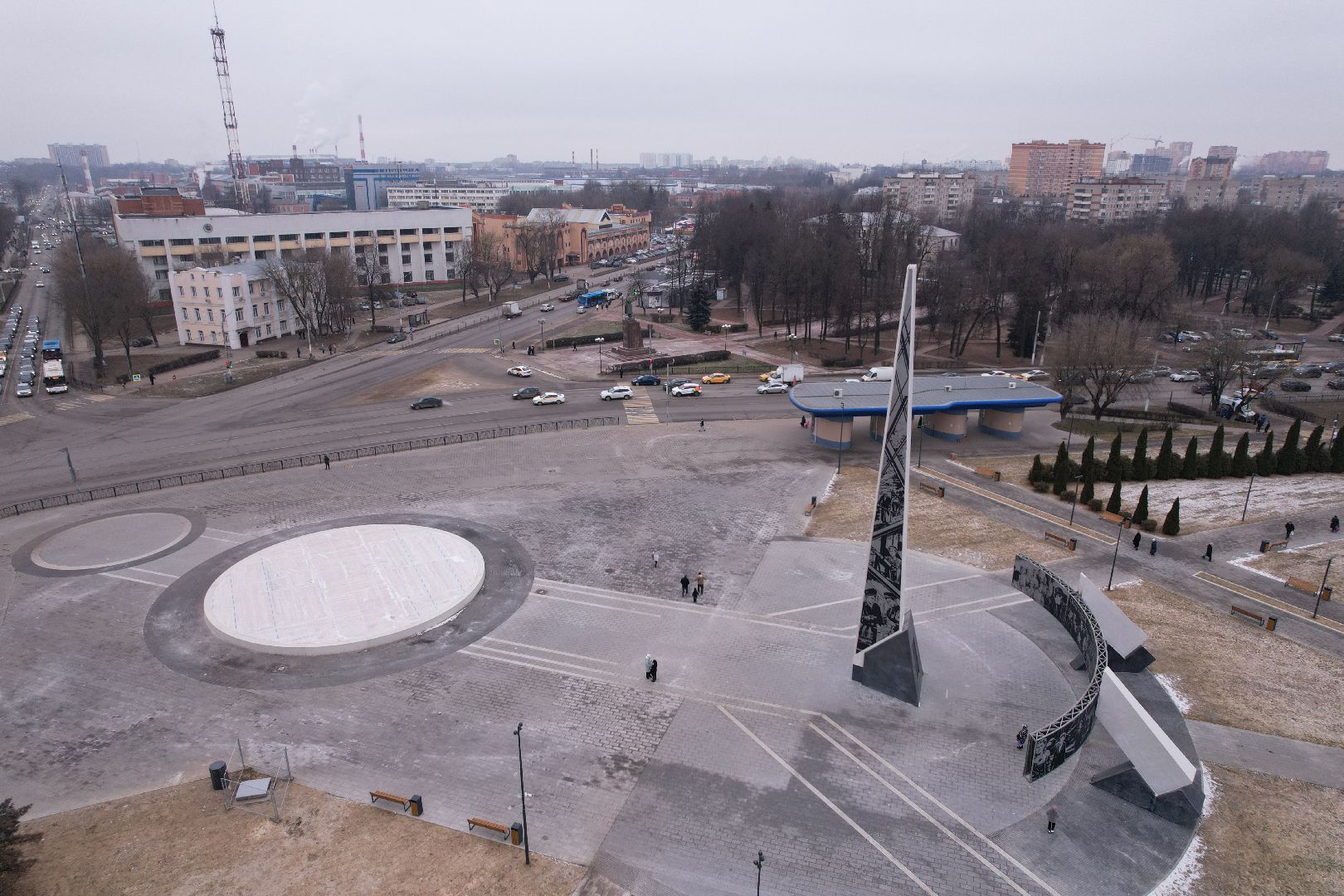 видео с коптера, подольск, стела город трудовой доблести,