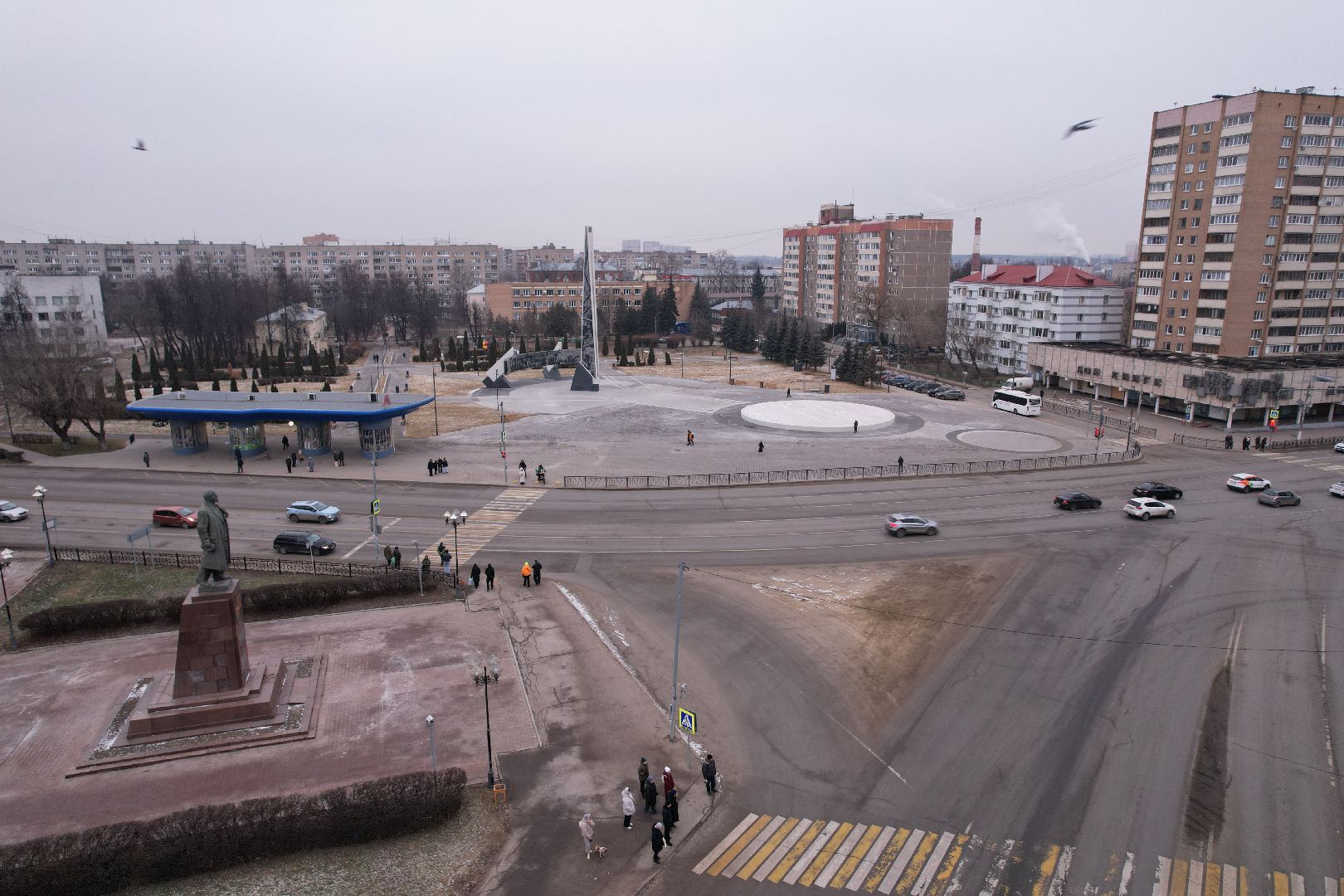 видео с коптера, подольск, стела город трудовой доблести,
