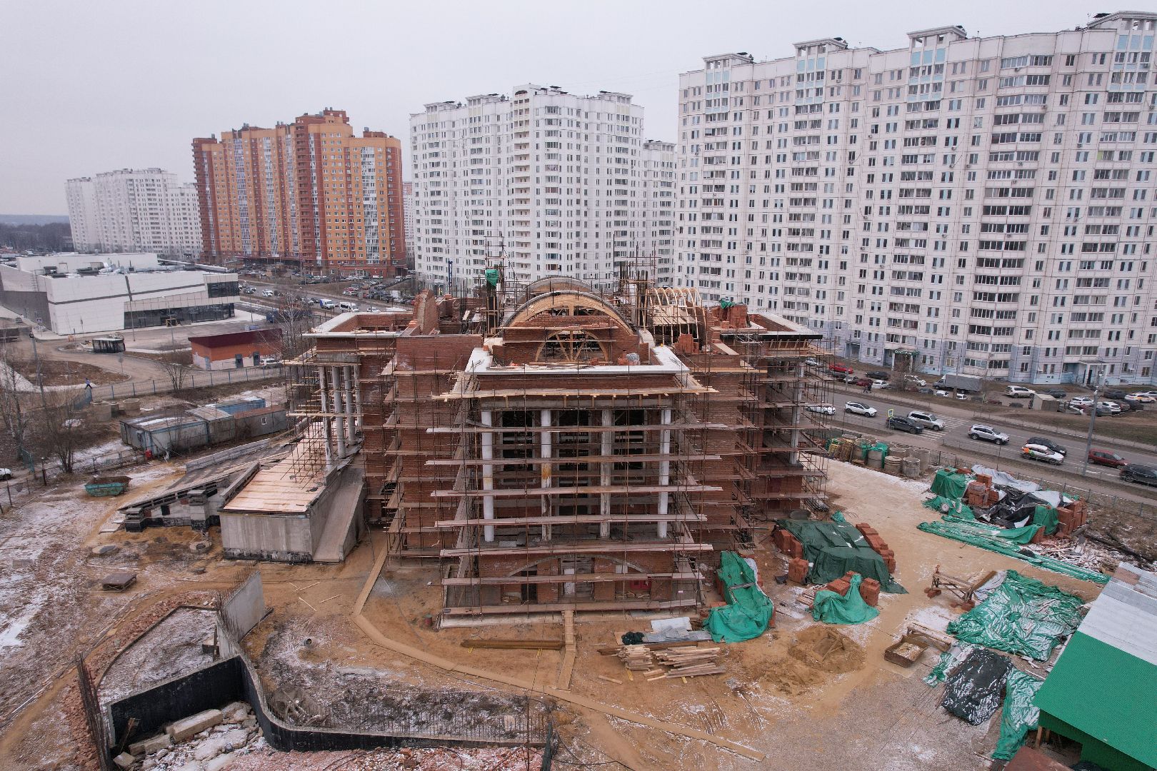 видео с коптера, подольск, строительство храма,