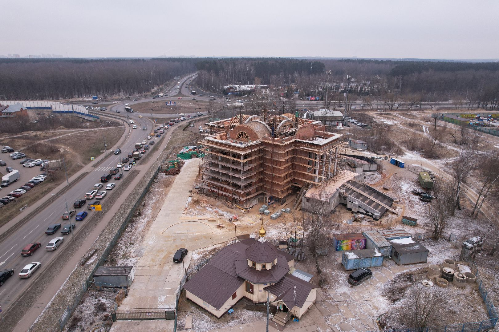 видео с коптера, подольск, строительство храма,