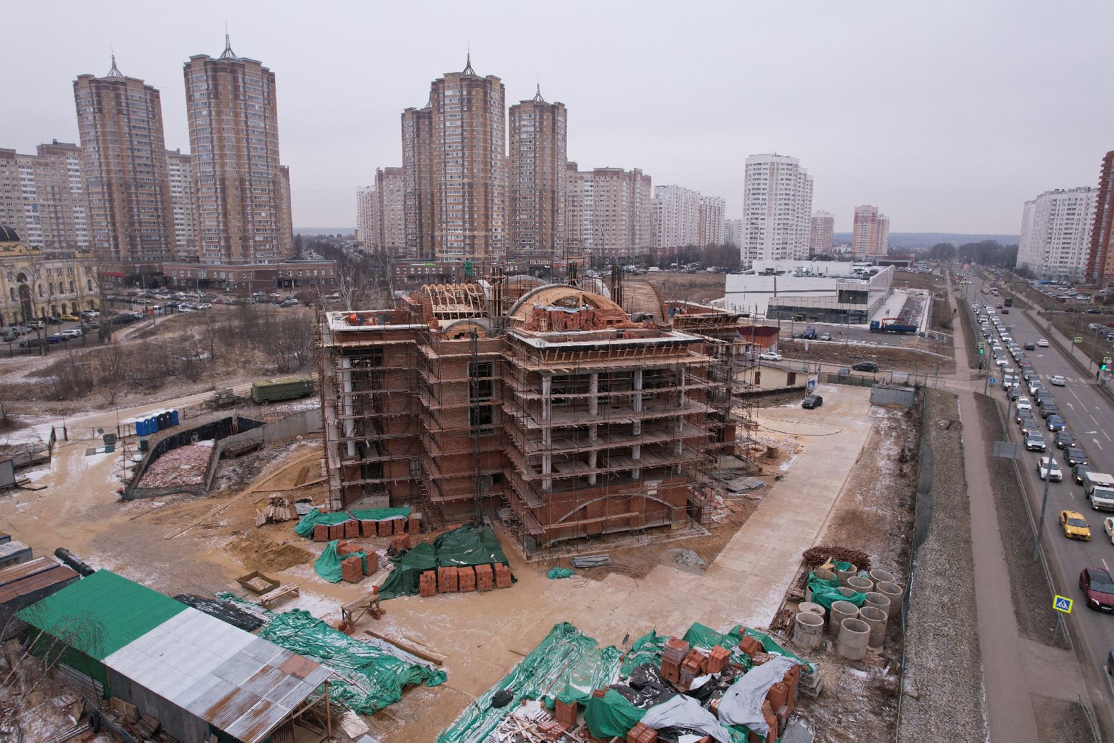 видео с коптера, подольск, строительство храма,