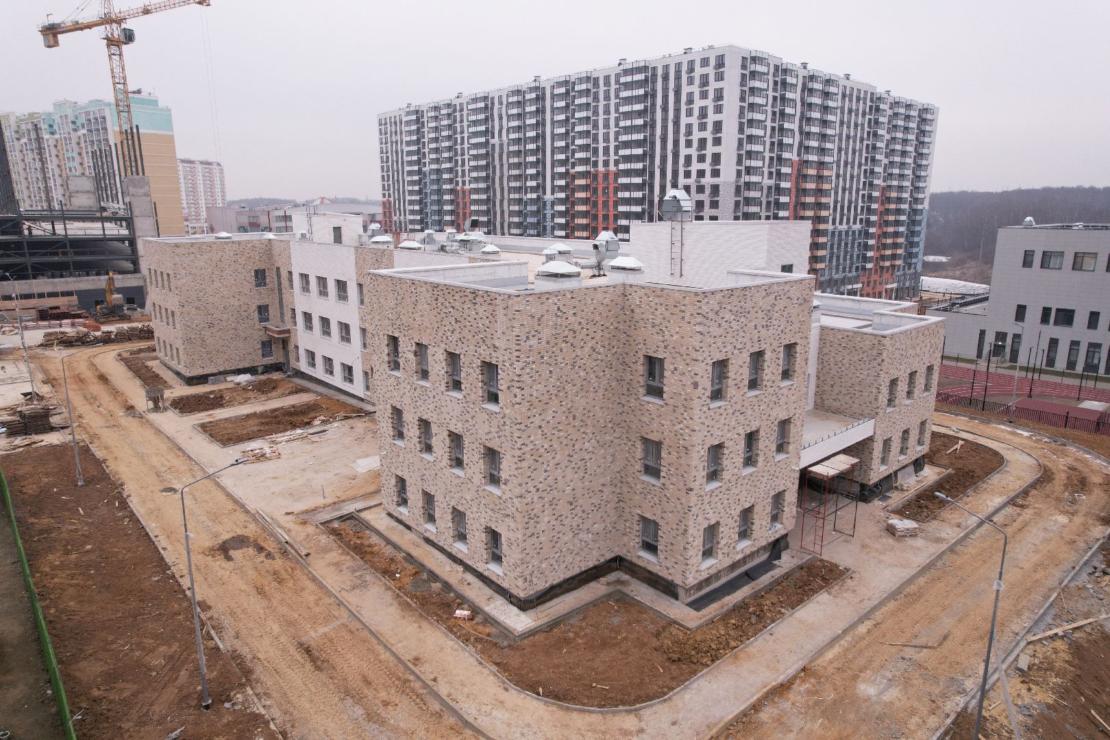 видео с коптера, ленинский городской округ, детский сад, строительство,