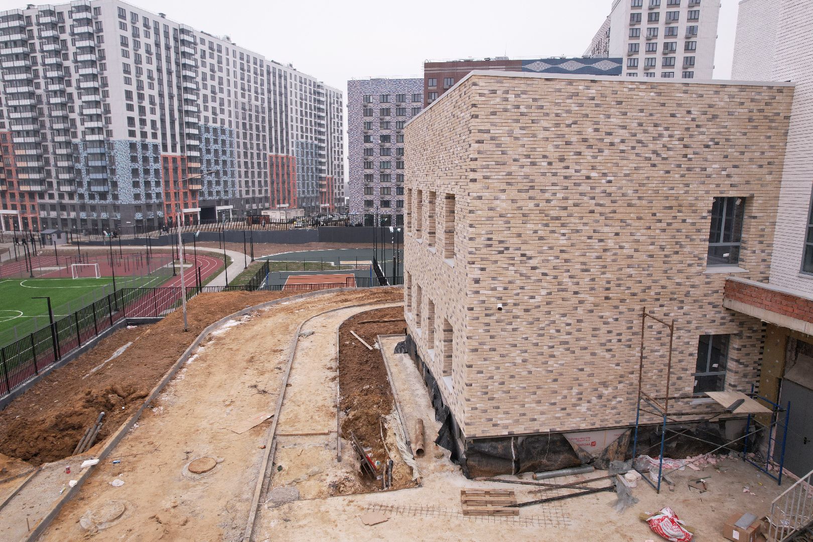 видео с коптера, ленинский городской округ, детский сад, строительство,