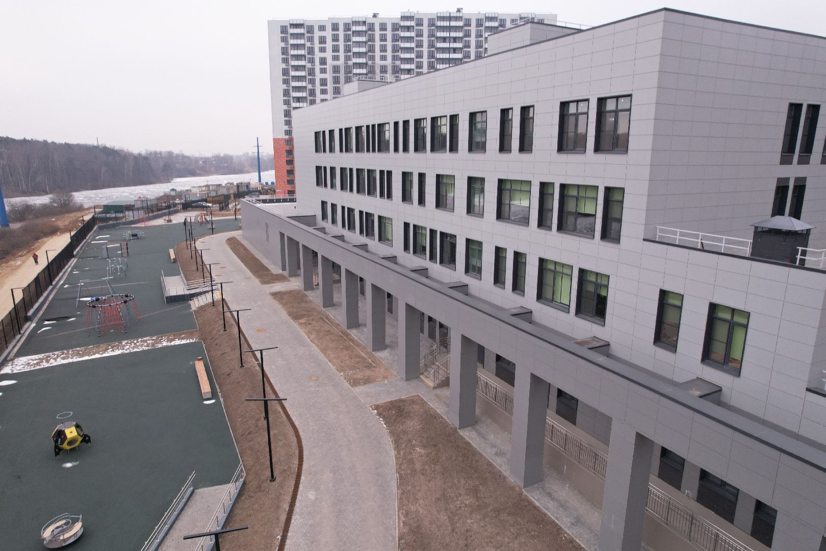 видео с коптера, видное, ленинский городской округ, школа, строительство,