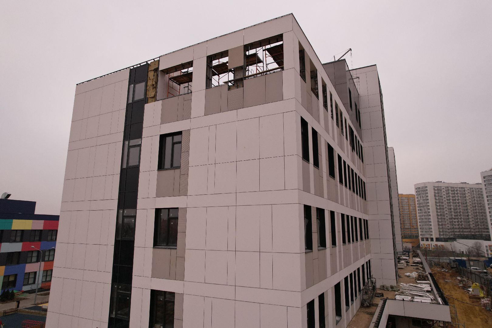 видео с коптера, видное, поликлиника, строительство,