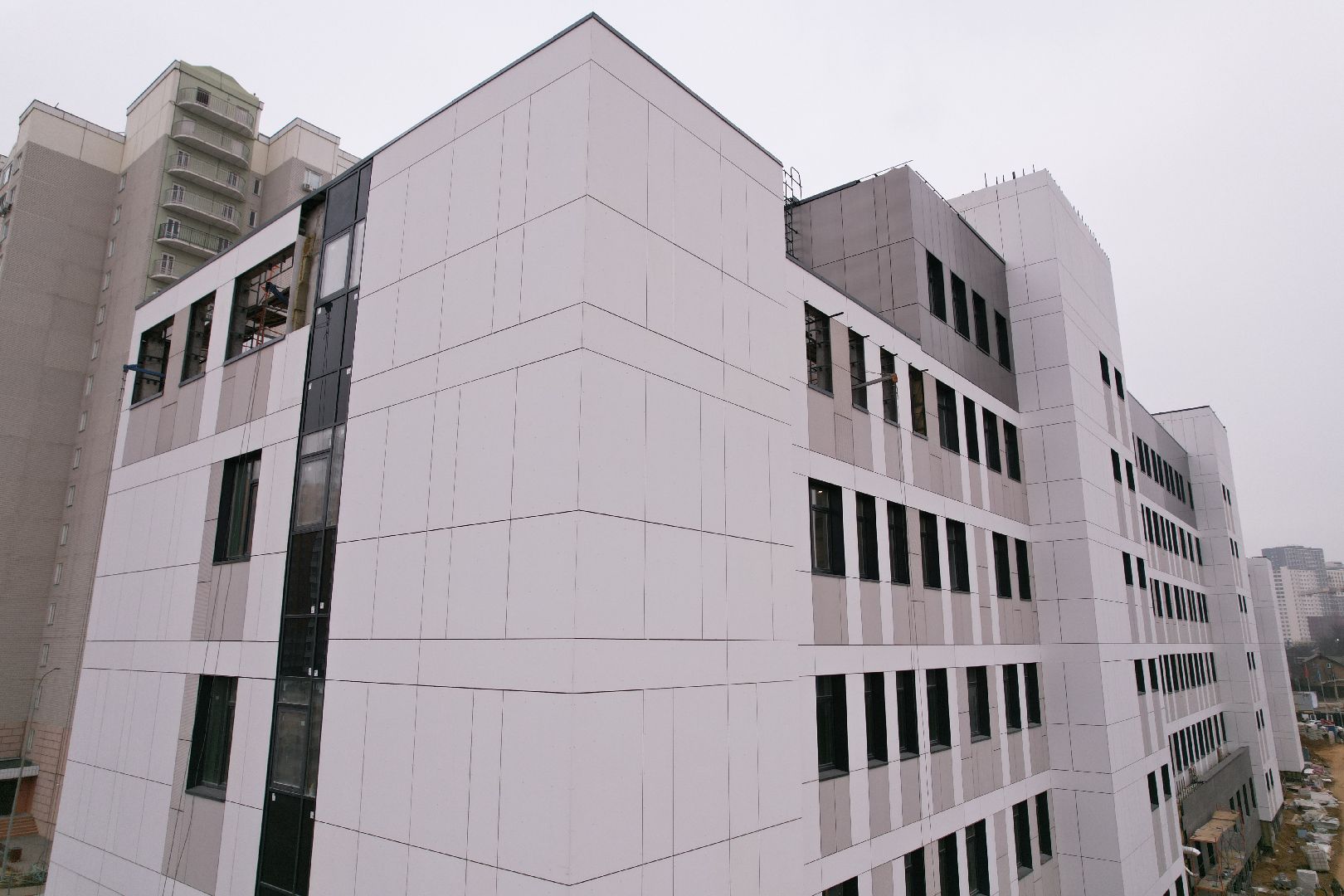 видео с коптера, видное, поликлиника, строительство,