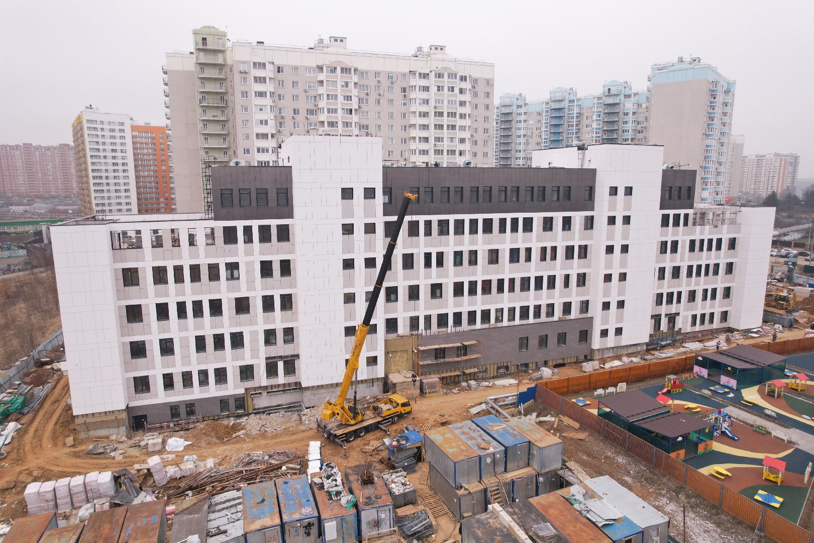 видео с коптера, видное, поликлиника, строительство,