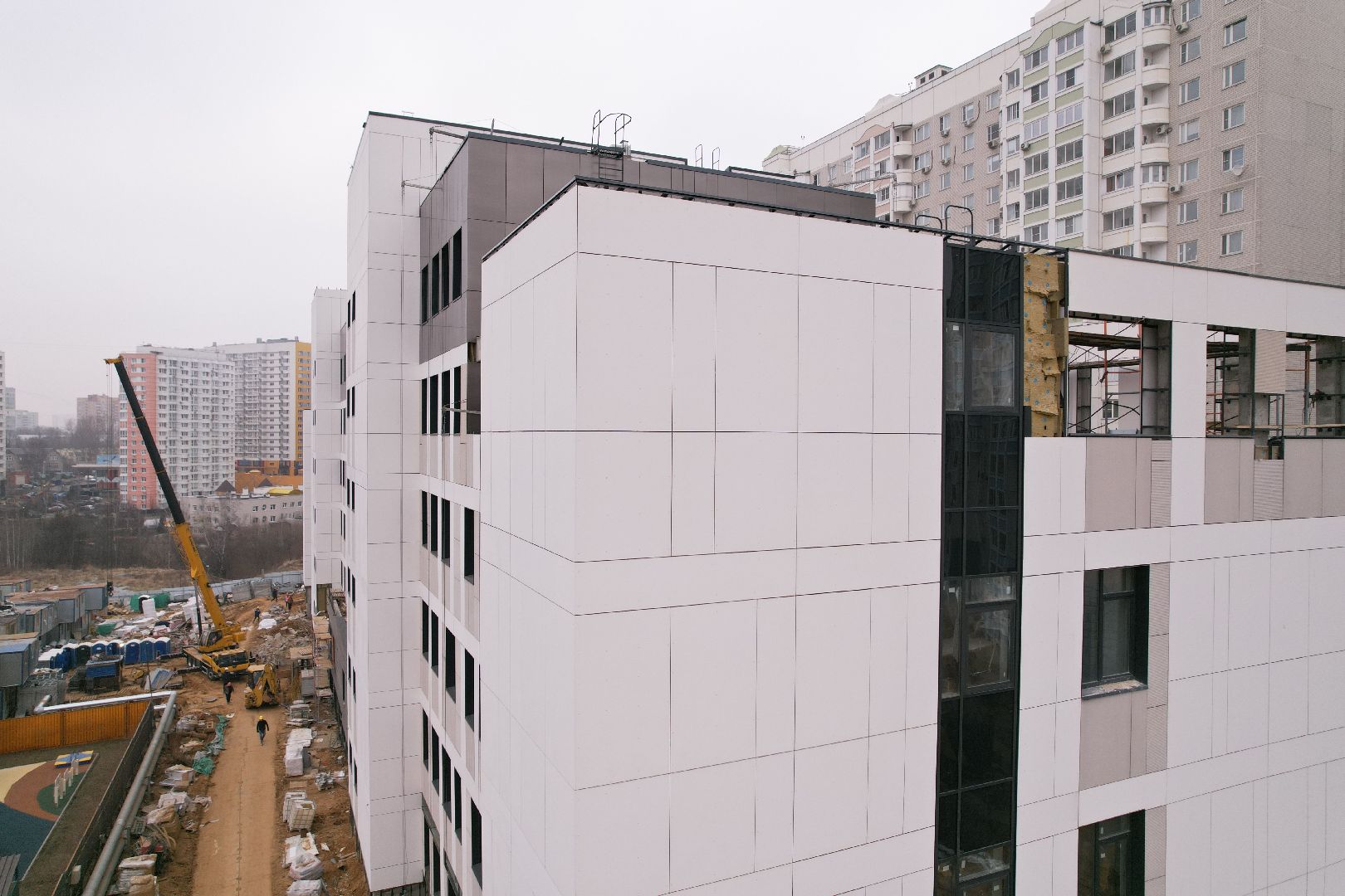 видео с коптера, видное, поликлиника, строительство,