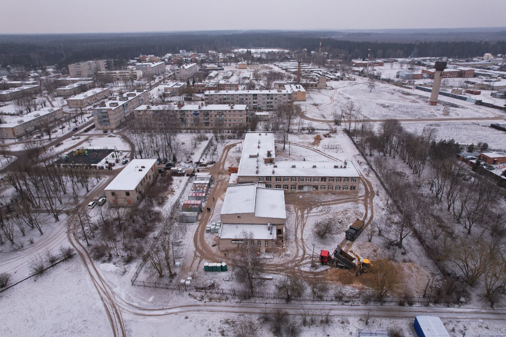 видео с коптера, орехово-зуево, малая дубна, строительство, ремонт школы,