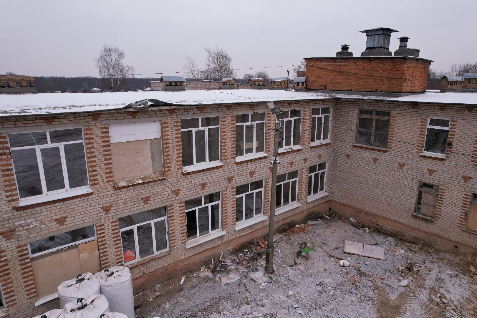 видео с коптера, орехово-зуево, малая дубна, строительство, ремонт школы,