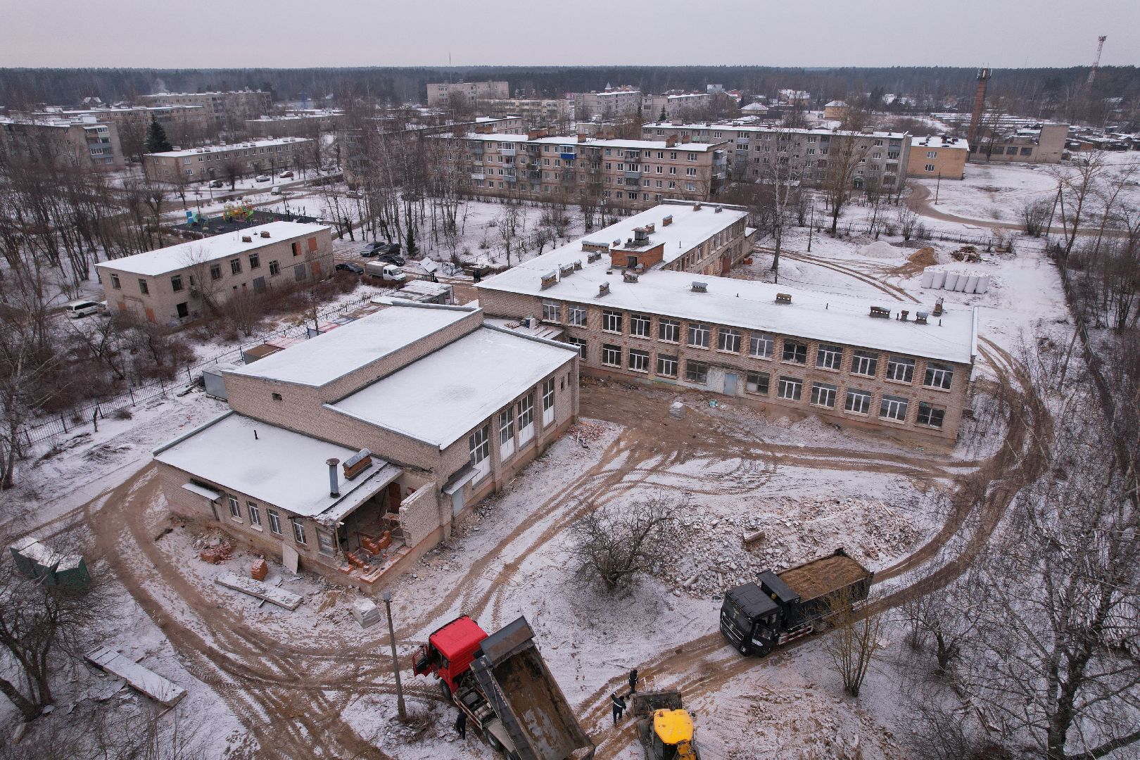 видео с коптера, орехово-зуево, малая дубна, строительство, ремонт школы,
