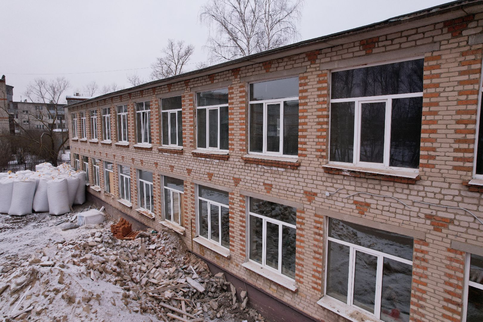 видео с коптера, орехово-зуево, малая дубна, строительство, ремонт школы,