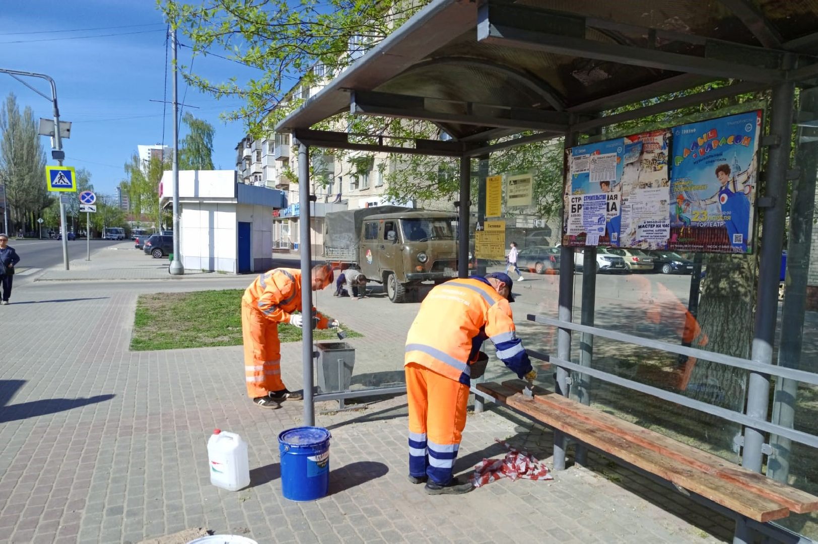 благоустройство, транспорт, остановочные комплексы, серпухов, автобусные остановки, покраска остановок,