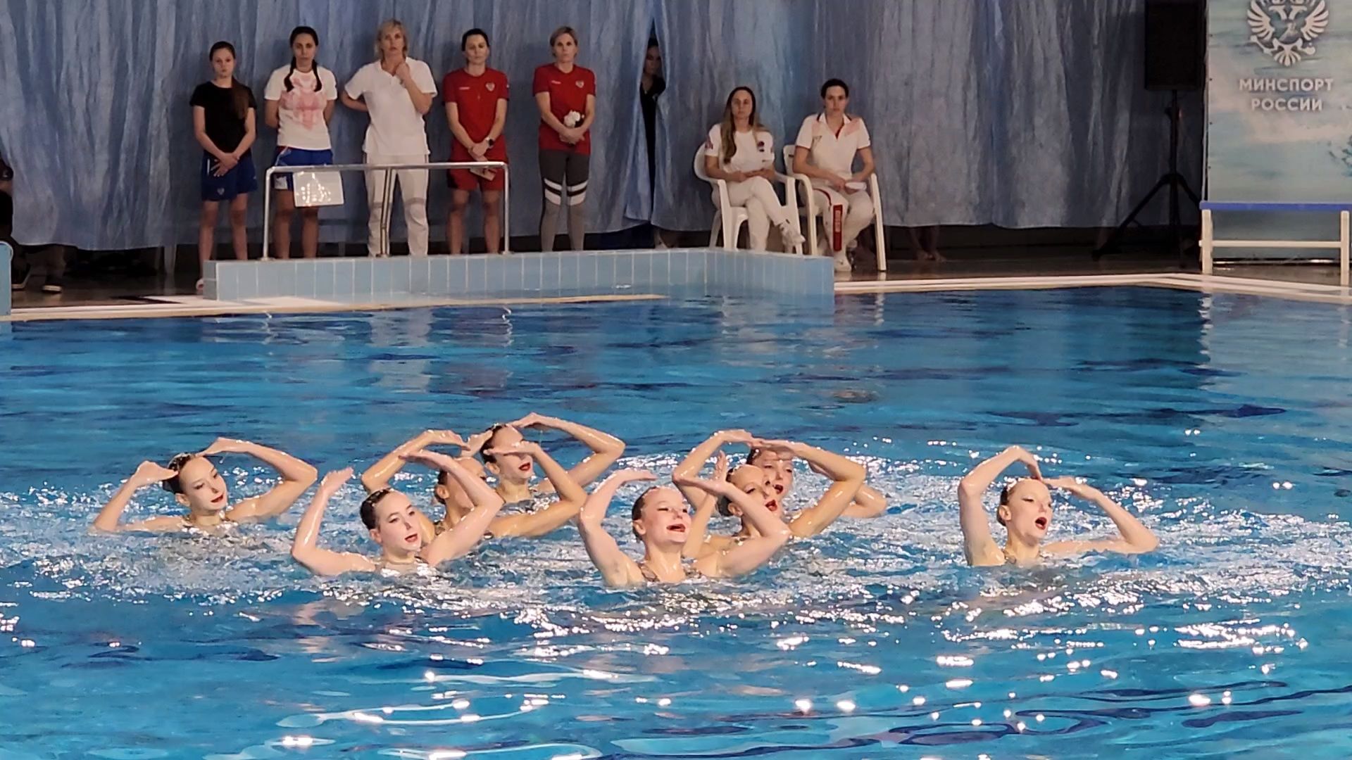 Чехов, дворец спорта Олимпийский, первенство России, синхронное плавание, юноши и девушки 13-16 лет, соревнования, состязания, торжественное открытие, соло, дуэты, группы,