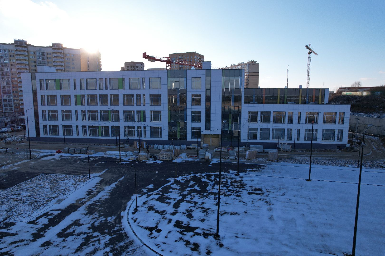 видео с коптера, микрорайон восточный, одинцовский городской округ, строительство школы,