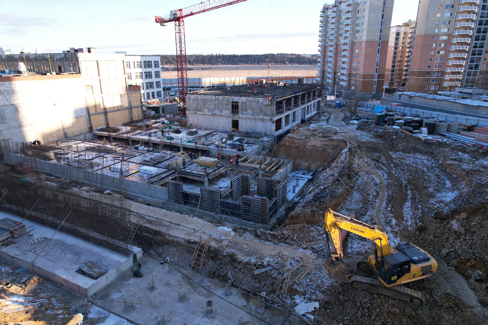 видео с коптера, микрорайон восточный, одинцовский городской округ, строительство школы,