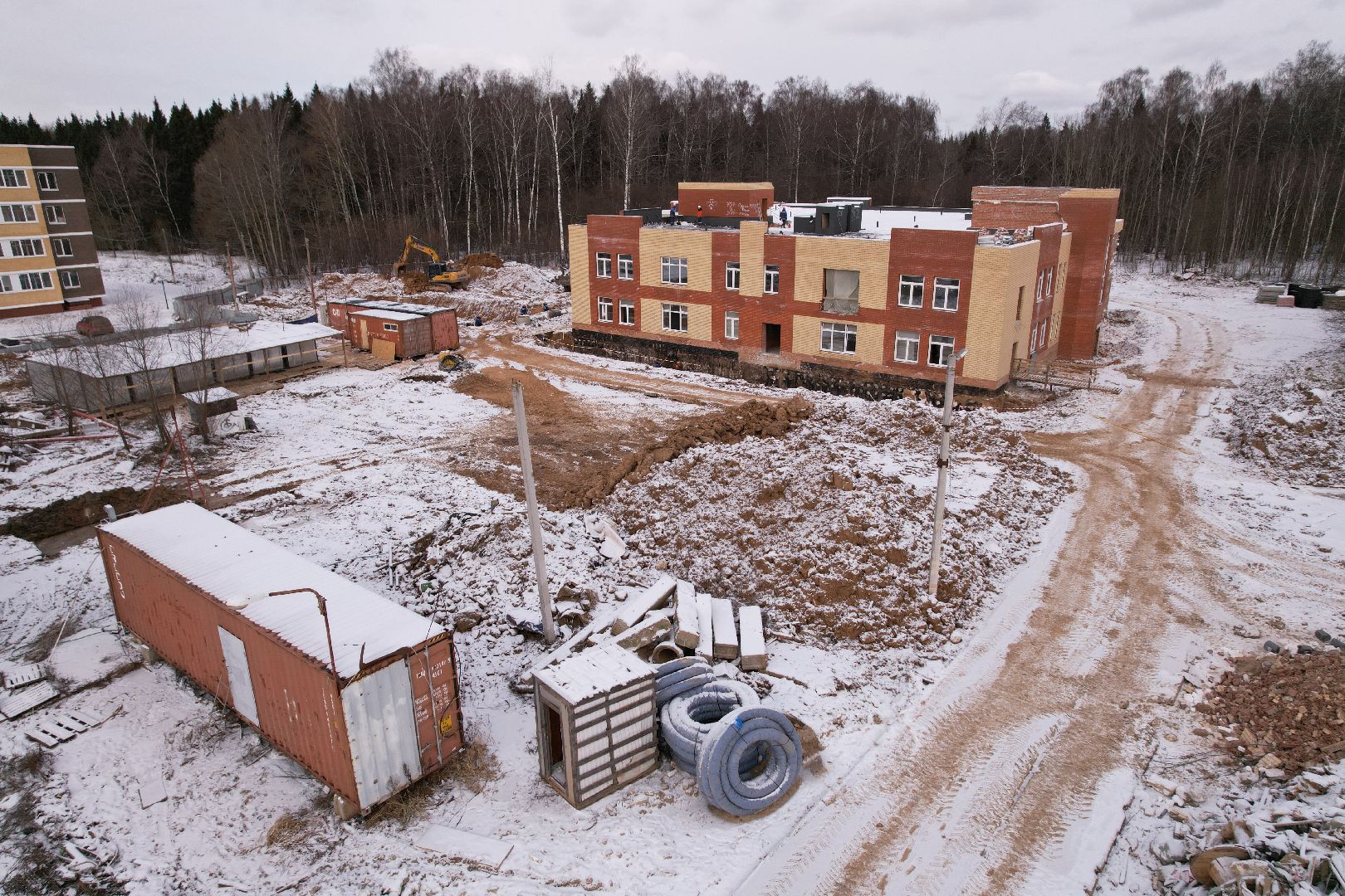 видео с коптера, жк малая истра, строительство детского сада,