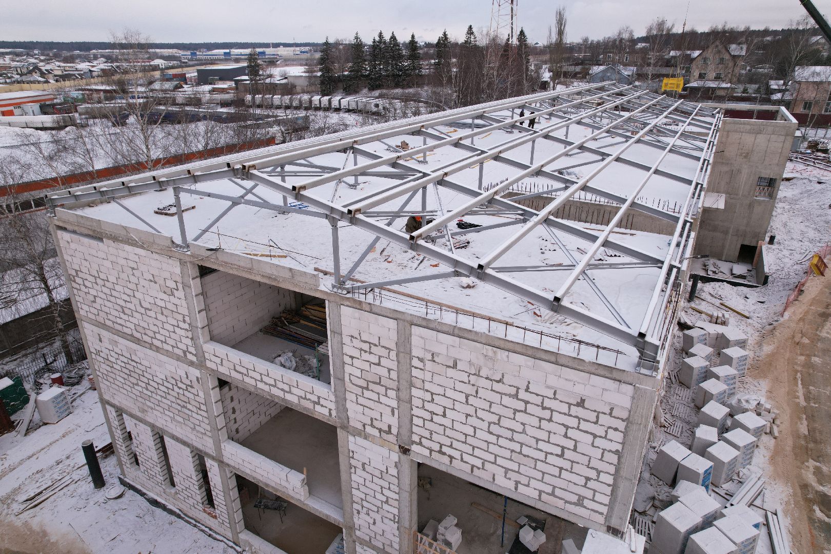 видео с коптера, покровская школа в истре, пристройка к школе в истре,