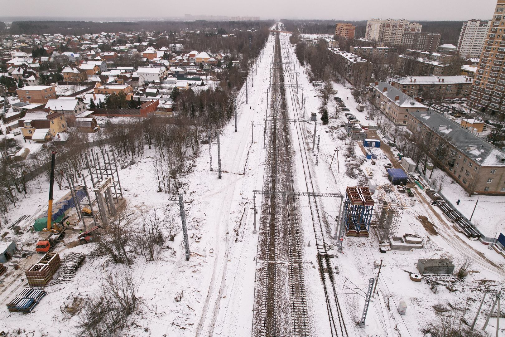 видео с коптера, лобня, пешеходные переходы, строительство перехода,