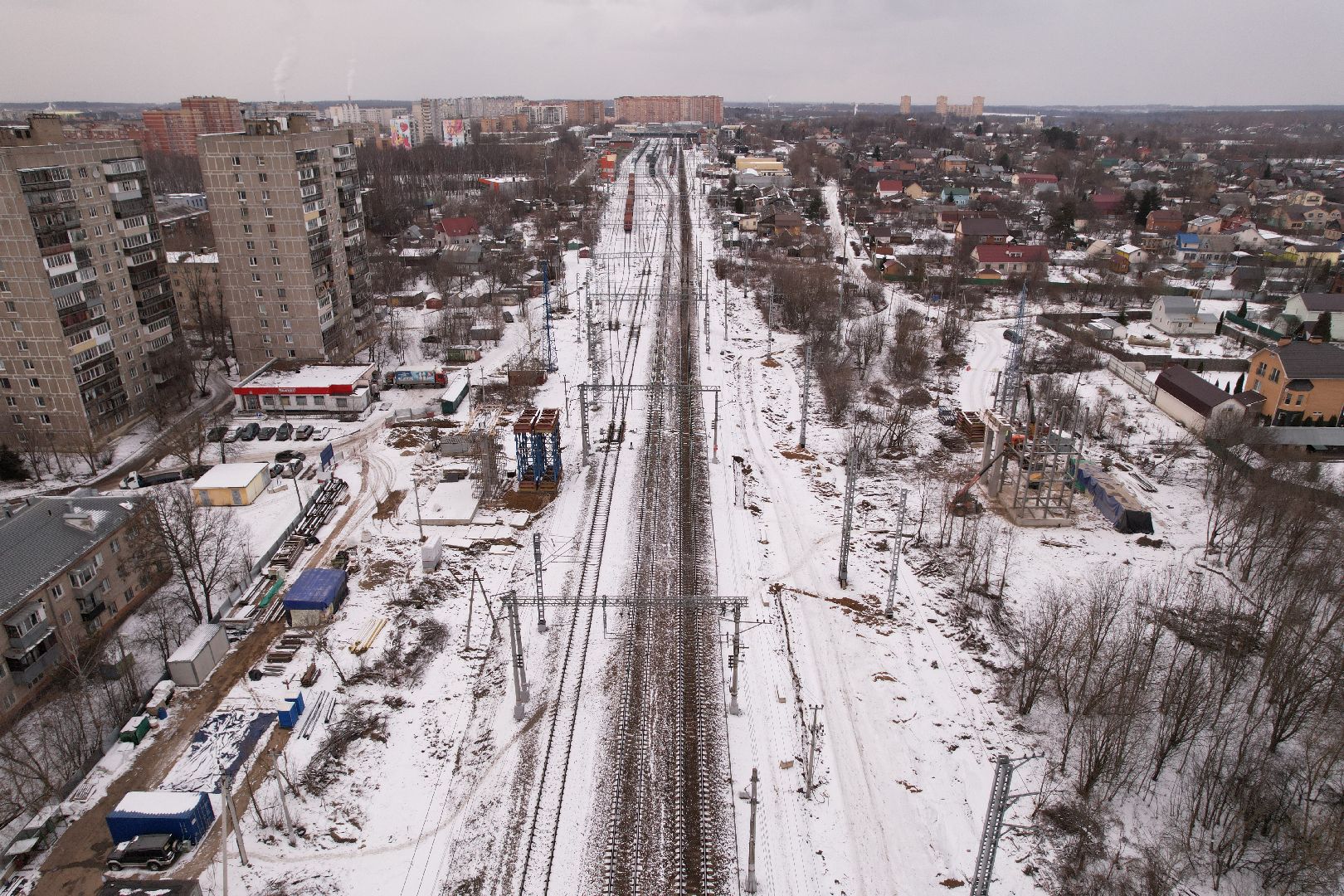 видео с коптера, лобня, пешеходные переходы, строительство перехода,